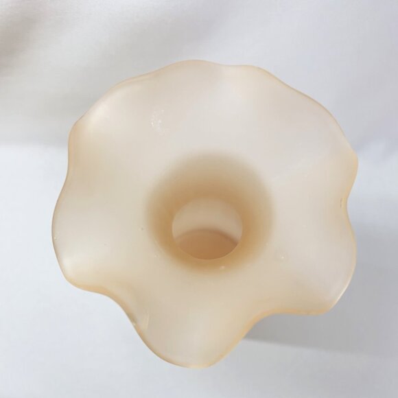 Ruffled Rose Pink Satin Glass Vase Vintage Frosted Glass Flower Holder 8 1/2” - Picture 8 of 10